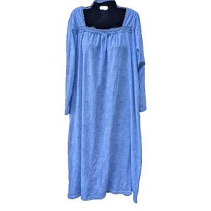 Country Store Nightgown Large Blue Floral Lace Ribbon Cottagecore Feminine Cozy